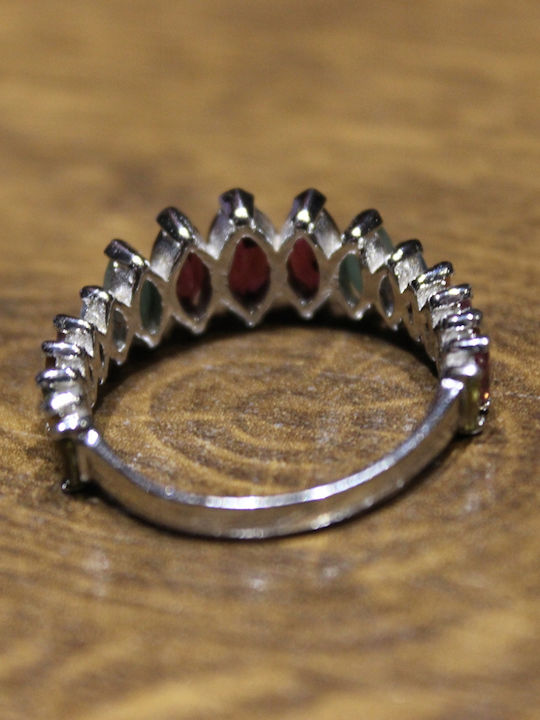 Silver Ring Natural Rhodolite Garnets Emeralds Tourmalines Size 20