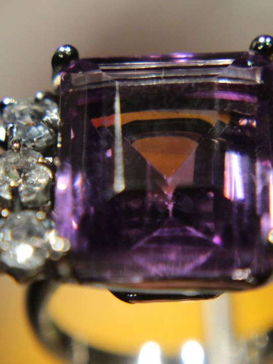 Artistic Silver Ring Natural Amethyst Aquamarines Size 16.5