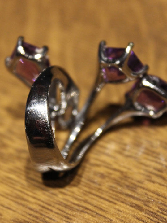 Artistic Silver Ring Natural Amethysts Spinel Size 15