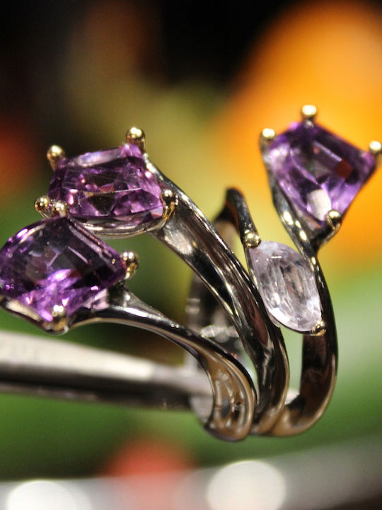 Artistic Silver Ring Natural Amethysts Spinel Size 15
