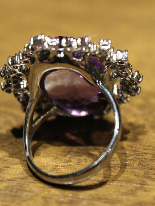 Künstlerischer Silberring Natürlicher Amethyst Granate Größe 18,5