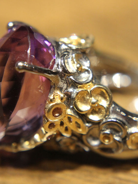 Künstlerischer Silberring Natürlicher Amethyst Saphire Größe 16