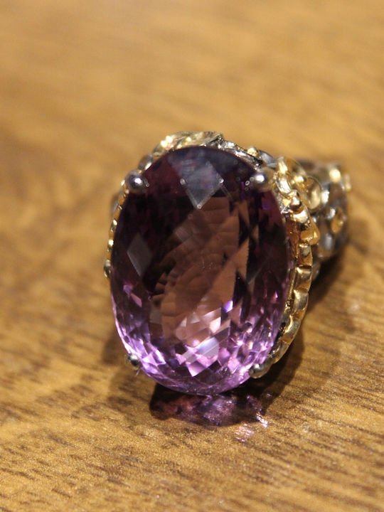 Artistic Silver Ring Natural Amethyst Sapphires Size 16