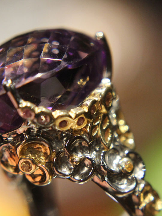 Artistic Silver Ring Natural Amethyst Sapphires Size 16