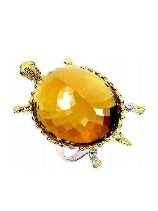 Stunning Silver Ring Huge 51ct Synthetic Citrine Size 19.5 Turtle