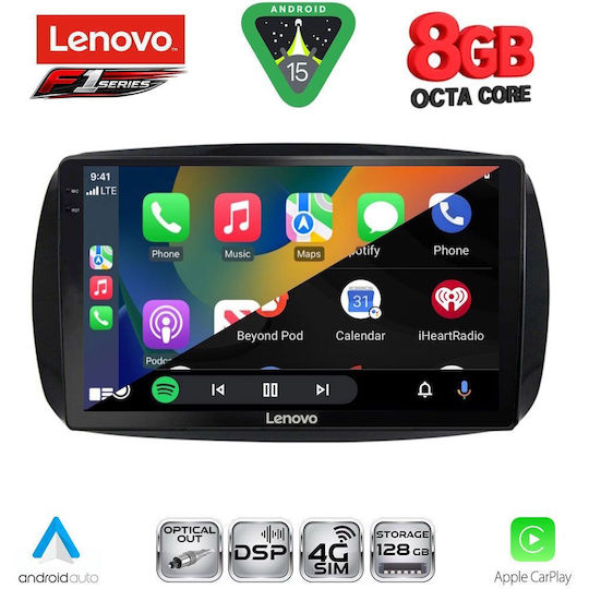 Lenovo Car Audio System for Smart ForTwo 2016-2024 (Bluetooth/USB/WiFi/GPS/Apple-Carplay/Android-Auto) with Touch Screen 9"