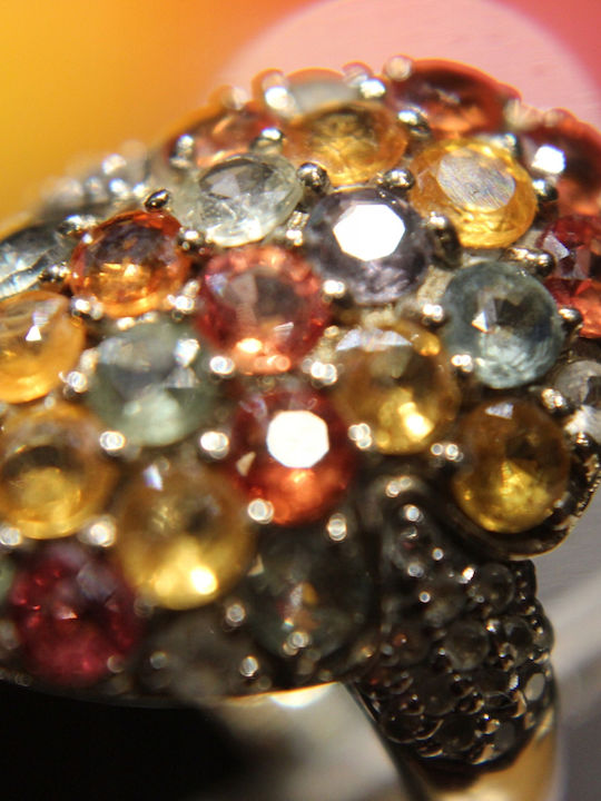 Silver Ring Natural Sapphires Topazes 925 Size 12