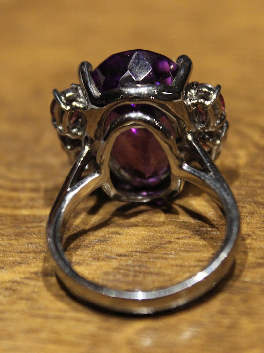 Artistic Silver Ring Natural Amethyst Garnets Size 16