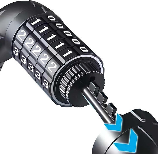 Avizar 120cm 5-digit Combination Spiral Cable Lock Iron Head Black