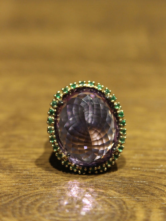 Artistic Silver Ring Natural Amethyst Diopsides Size 16.5