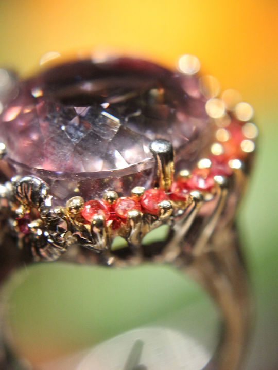 Artistic Silver Ring Natural Ametrine Sapphires Size 15.5