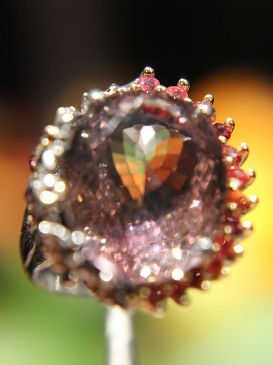 Artistic Silver Ring Natural Ametrine Sapphires Size 15.5