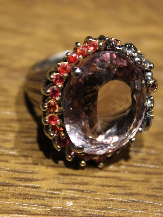 Artistic Silver Ring Natural Ametrine Sapphires Size 15.5
