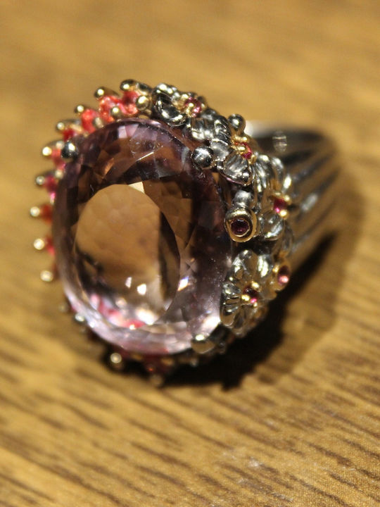 Artistic Silver Ring Natural Ametrine Sapphires Size 15.5