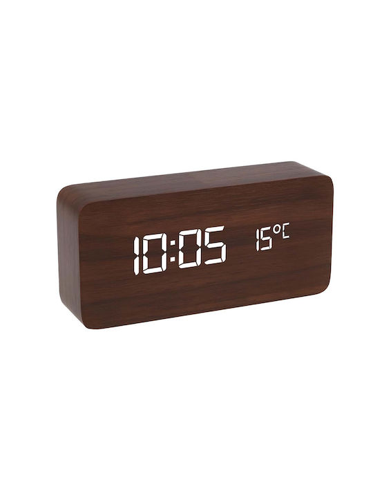 Avizar Luminous Led Clock Date Time Temperature Display Wood Design Brown