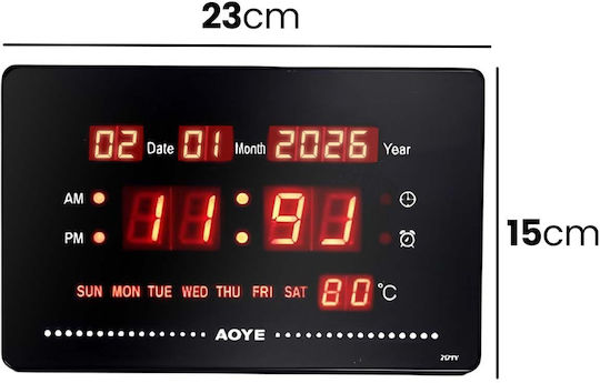 Avizar Luminous Digital Led Clock Date Time Temperature Display Black