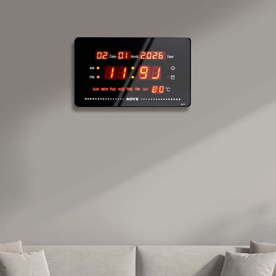 Avizar Luminous Digital Led Clock Date Time Temperature Display Black