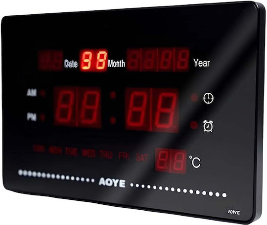 Avizar Luminous Digital Led Clock Date Time Temperature Display Black