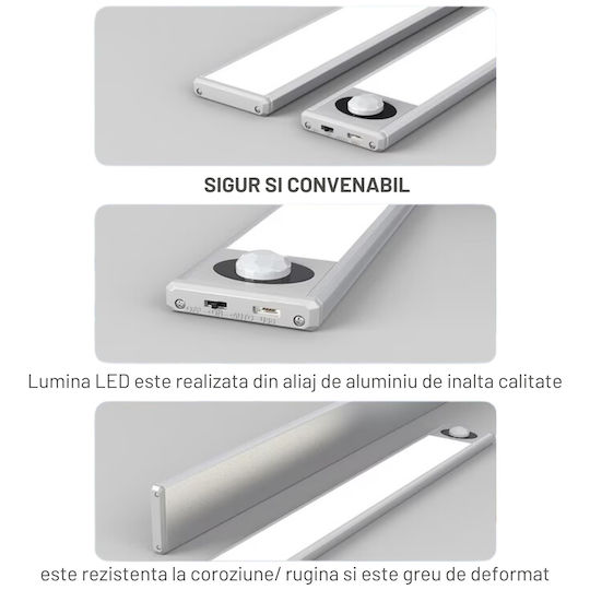 Dasbo Lampă Slim LED Cu Senzor De Mișcare Montare Magnetică LED-uri Puternice Wireless USB Reîncărcabilă Baterie Lumină Caldă Rece 3 Moduri De Iluminare 3000k-6000k Bucătărie Hol Cameră De Îmbrăcat Garaj Lungime 20 Cm