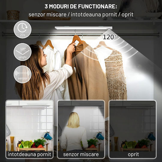 Dasbo Lampă Slim Led Cu Senzor De Mișcare Montare Magnetică Leduri Puternice Wireless Usb Reîncărcabilă Baterie Lumină Caldă Rece 3 Moduri De Iluminare 3000k-6000k Bucătărie Hol Dressing Garaj Lungime 40 Cm