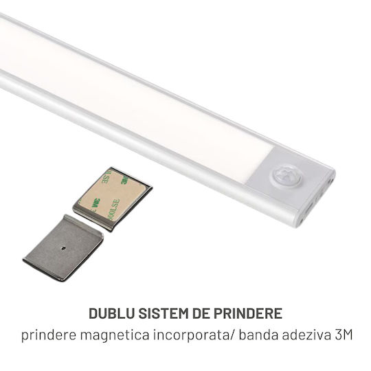 Dasbo Lampă Slim LED Cu Senzor De Mișcare Montare Magnetică LED-uri Puternice Wireless USB Reîncărcabilă Baterie Lumină Caldă Rece 3 Moduri De Iluminare 3000k-6000k Bucătărie Hol Cameră De Îmbrăcat Garaj Lungime 20 Cm