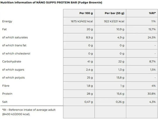 Nano Supps Bar Protein with Flavor Fudge Brownie 55gr