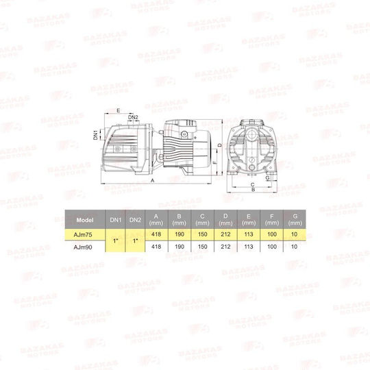Leo Group AJm75A3 Einstufig Einphasig Wasserdruckpumpe mit Horizontal Behälter 25 Liter 1hp