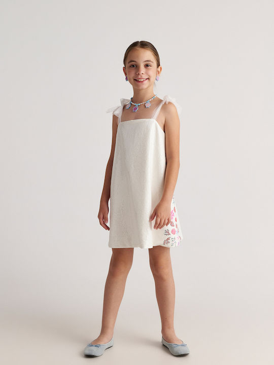 Children's Dress Sleeveless with Sequins White
