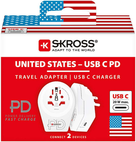 Skross World Adapter World To Usa Usb-c Tm Pd