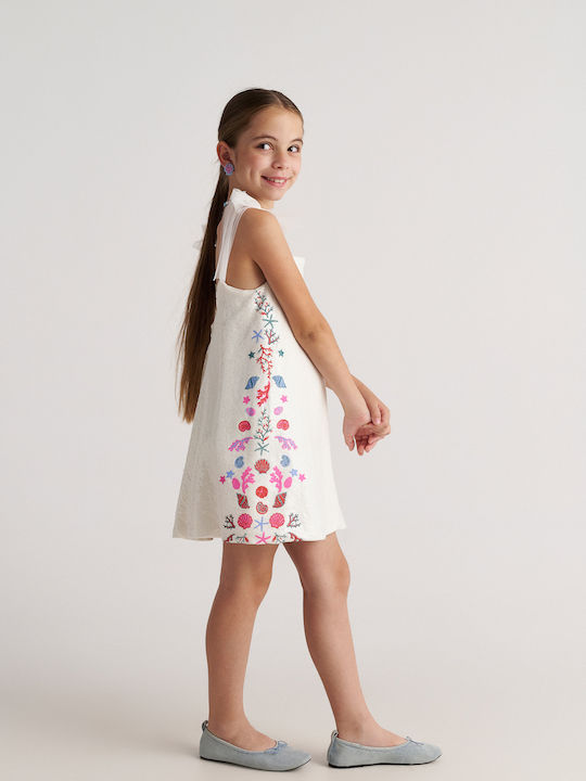 Children's Dress Sleeveless with Sequins White