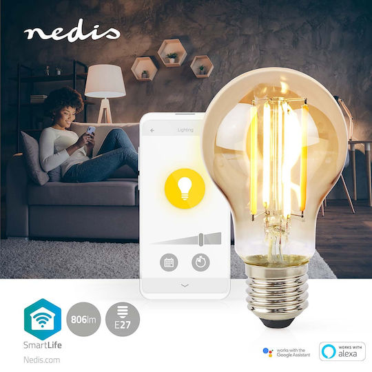 Nedis Wi-fi Smart Led Bulb Filament E27 A60 7w 806lm Warm White 1800 3000k Glass Gold