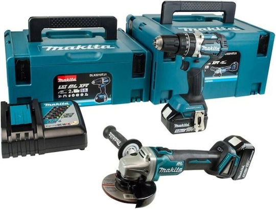 Makita DLX2210TJ1 Σετ Γωνιακός Τροχός & Δραπανοκατσάβιδο Brushless 18V με 2 Μπαταρίες 5Ah και Θήκη