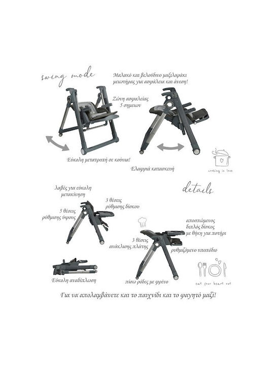 Bebe Stars Happy Travel Foldable Baby Highchair 2 in 1 with Adjustable Height Mocha