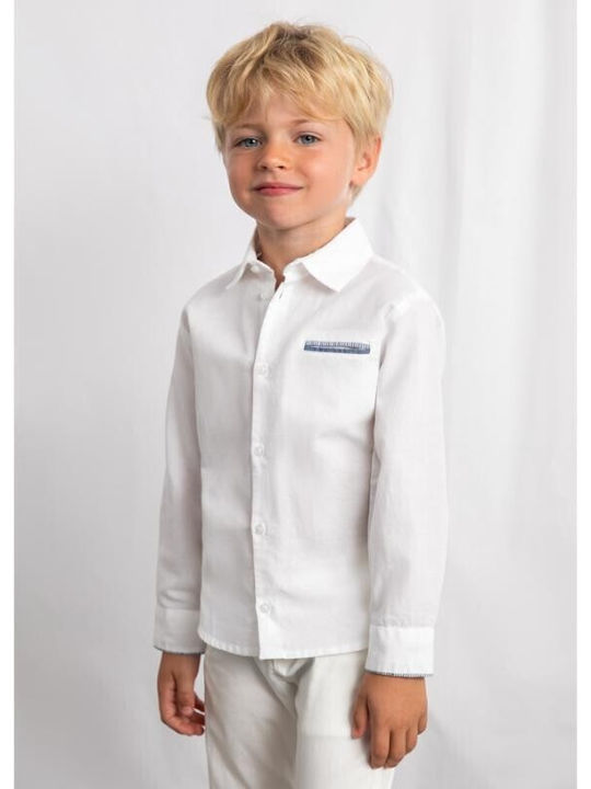 Kids Solid Color Long-Sleeved Linen Shirt White