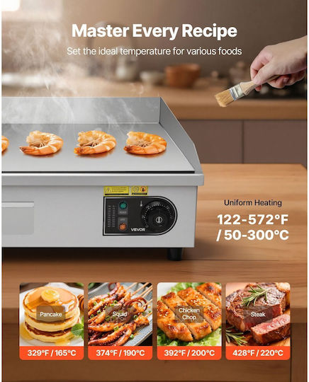 Vevor Electric Commercial Flat Top Griddle Steel 72.5x40x4.4kW with Flat & Ribbed Grill Plates