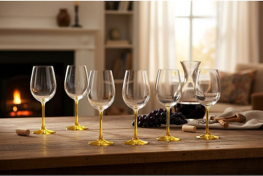 Domumart Set de pahare pentru Vin Alb din Cristal în Culoarea Galben Cu picior 450ml 6buc