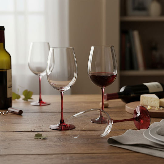 Domumart Set Gläser für Weißwein aus Kristall in Rot Farbe Mit Stiel 450ml 6Stück