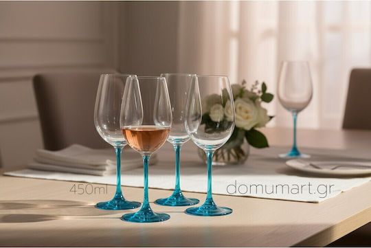 Domumart Set Gläser für Weißwein aus Kristall in Blau Farbe Mit Stiel 450ml 6Stück