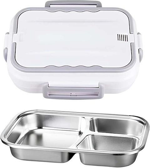 Avizar Portable 1.5l Electric Food Warmer Compartmentalized Stainless Steel Tray Grey