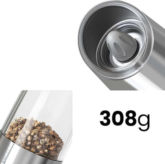 Avizar Electric Gravity Mill Pepper Salt Ceramic Mechanism Silver