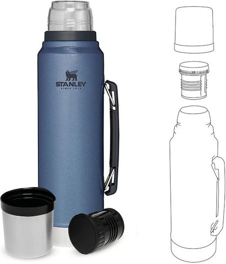 Stanley Classic Legendary Bottle Thermos Stainless Steel BPA Free 1lt Hammertone Lake with Cap-Cup