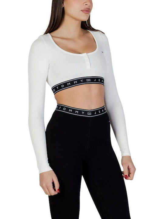 Women's Crop Top Cotton Long Sleeve Ecru-black