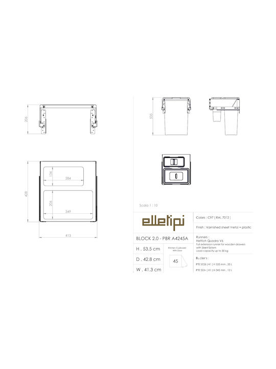 Elletipi Coș de Gunoi Plastic Gri 70lt 1buc