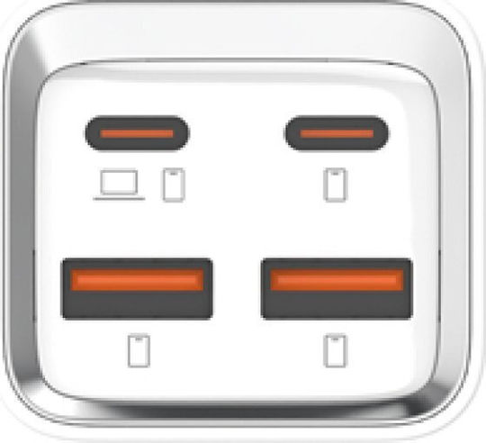 Ldnio Βάση Φόρτισης με 2 Θύρες USB-A και 2 Θύρες USB-C 65W Power Delivery / Quick Charge 3.0 σε Λευκό χρώμα (A4610)