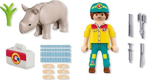 Playmobil Duo-Pack Φροντιστής Ζώων και Ρινόκερος für 4+ Jahre Jahre
