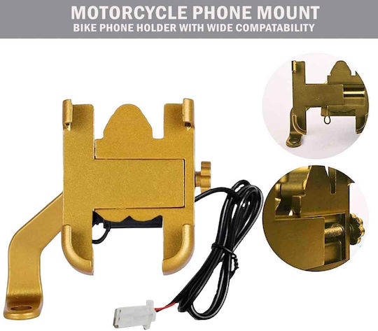 Suport Smartphone Oglindă Motocicletă Încărcare Usb Auriu