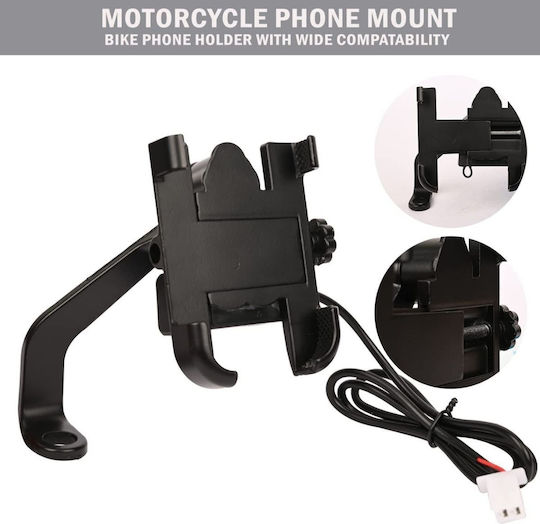 Smartphone Mirror Mount Motorcycle Usb Charging Black