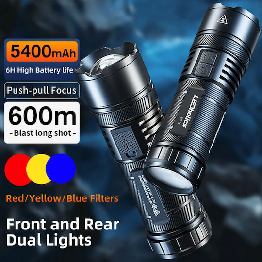 Ledholics Rechargeable Flashlight LED with Maximum Brightness 800lm Red