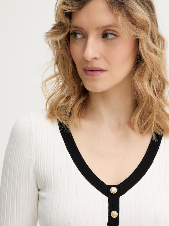 Damen Langärmeliges Pullover mit V-Ausschnitt Weiß