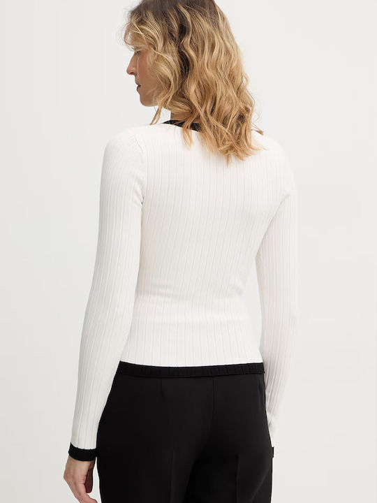 Damen Langärmeliges Pullover mit V-Ausschnitt Weiß